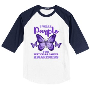 I Wear Purple For Testicular Cancer Awareness Funny Gift Baseball Sleeve Shirt