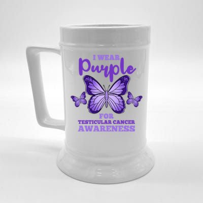 I Wear Purple For Testicular Cancer Awareness Funny Gift Beer Stein