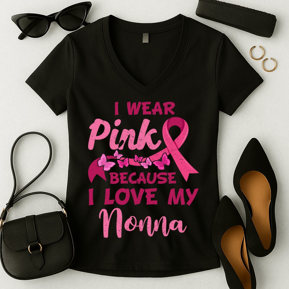 I Wear Pink I Love My Nonna Breast Cancer Awareness Women's V-Neck T-Shirt