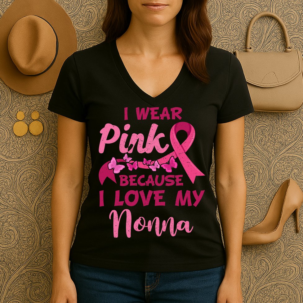 I Wear Pink I Love My Nonna Breast Cancer Awareness Women's V-Neck T-Shirt