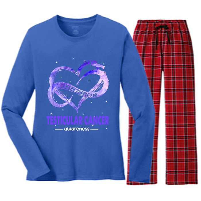 I Wear Purple For Testicular Cancer Awareness Cute Gift Women's Long Sleeve Flannel Pajama Set 