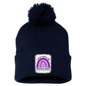 I Wear Purple For Crohn's Disease Awareness Ribbon Pom Pom 12in Knit Beanie