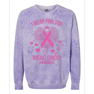 I Wear Pink Ribbon Heart Cool Breast Cancer Awareness Gift Colorblast Crewneck Sweatshirt