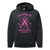 I Wear Pink Ribbon Heart Cool Breast Cancer Awareness Gift Performance Fleece Hoodie