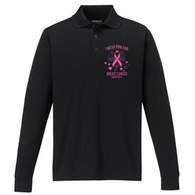 I Wear Pink Ribbon Heart Cool Breast Cancer Awareness Gift Performance Long Sleeve Polo