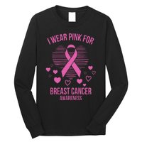 I Wear Pink Ribbon Heart Cool Breast Cancer Awareness Gift Long Sleeve Shirt