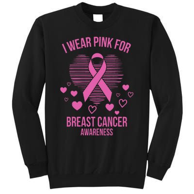 I Wear Pink Ribbon Heart Cool Breast Cancer Awareness Gift Sweatshirt