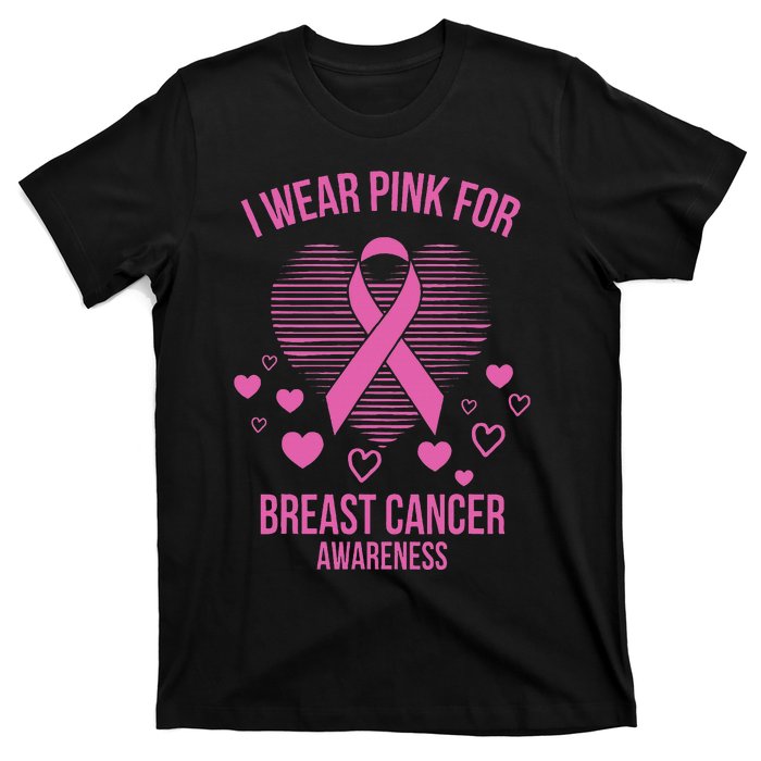 I Wear Pink Ribbon Heart Cool Breast Cancer Awareness Gift T-Shirt