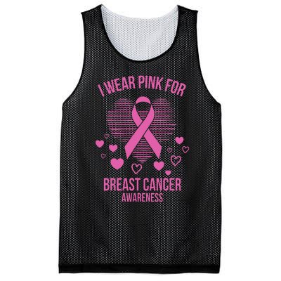 I Wear Pink Ribbon Heart Cool Breast Cancer Awareness Gift Mesh Reversible Basketball Jersey Tank