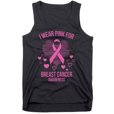 I Wear Pink Ribbon Heart Cool Breast Cancer Awareness Gift Tank Top