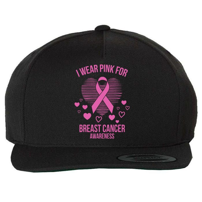 I Wear Pink Ribbon Heart Cool Breast Cancer Awareness Gift Wool Snapback Cap