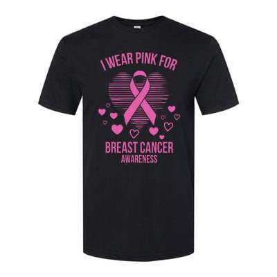 I Wear Pink Ribbon Heart Cool Breast Cancer Awareness Gift Softstyle CVC T-Shirt