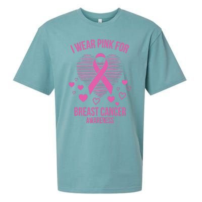 I Wear Pink Ribbon Heart Cool Breast Cancer Awareness Gift Sueded Cloud Jersey T-Shirt