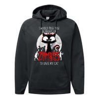 I Would Push You Zombies Cats Zombie Cat Cute Black Cat Performance Fleece Hoodie