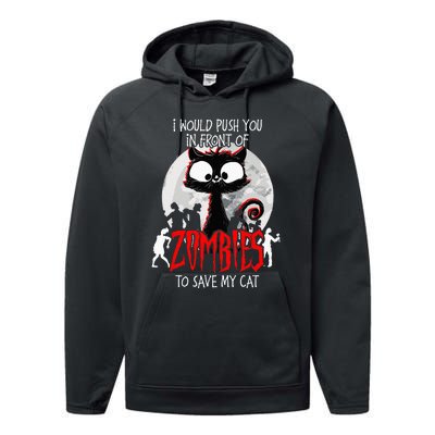 I Would Push You Zombies Cats Zombie Cat Cute Black Cat Performance Fleece Hoodie