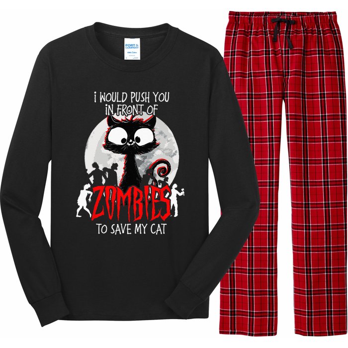 I Would Push You Zombies Cats Zombie Cat Cute Black Cat Long Sleeve Pajama Set