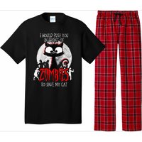 I Would Push You Zombies Cats Zombie Cat Cute Black Cat Pajama Set