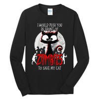 I Would Push You Zombies Cats Zombie Cat Cute Black Cat Tall Long Sleeve T-Shirt