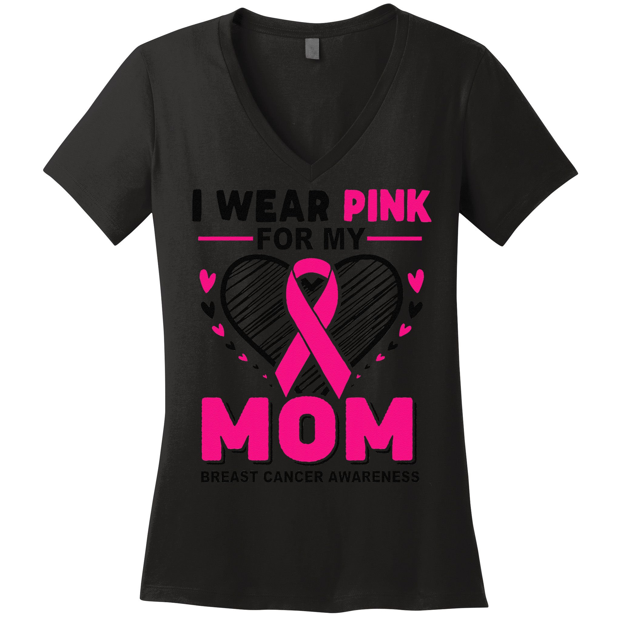 I Wear Pin.K For My Mom Breast Cancer Awareness Supporter Women's V-Neck T-Shirt