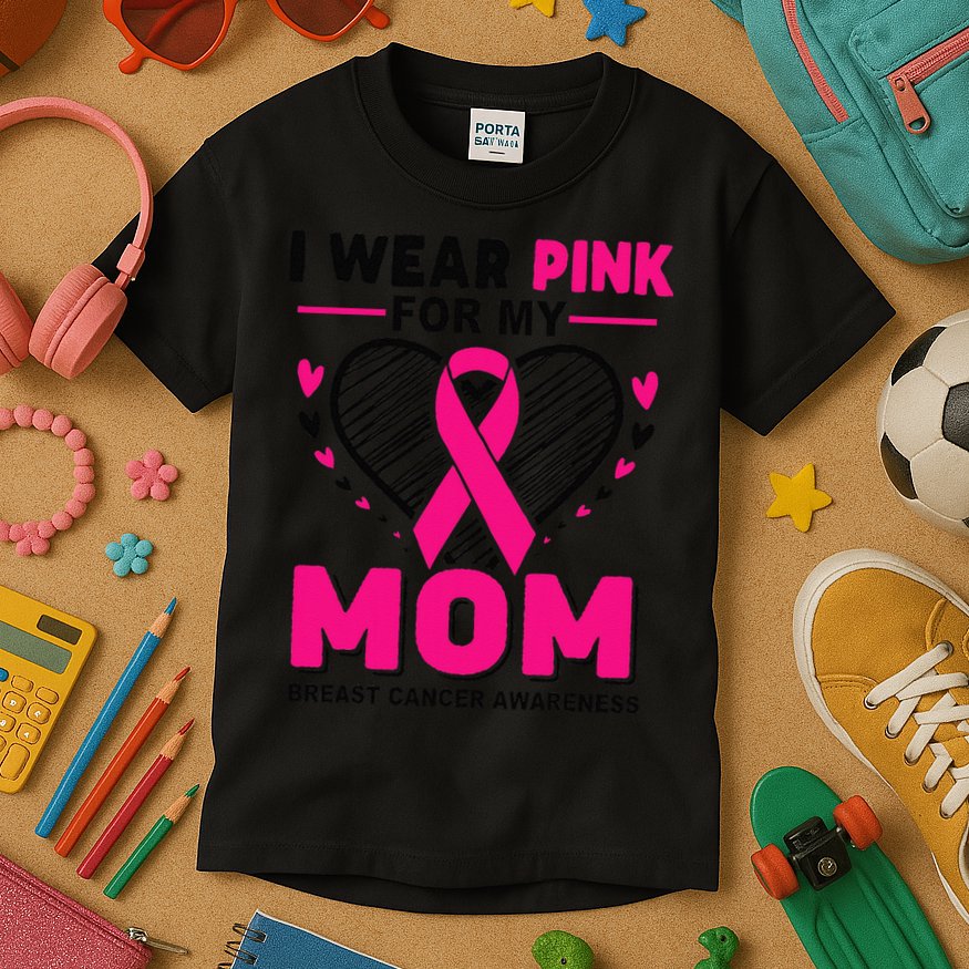 I Wear Pin.K For My Mom Breast Cancer Awareness Supporter Kids T-Shirt