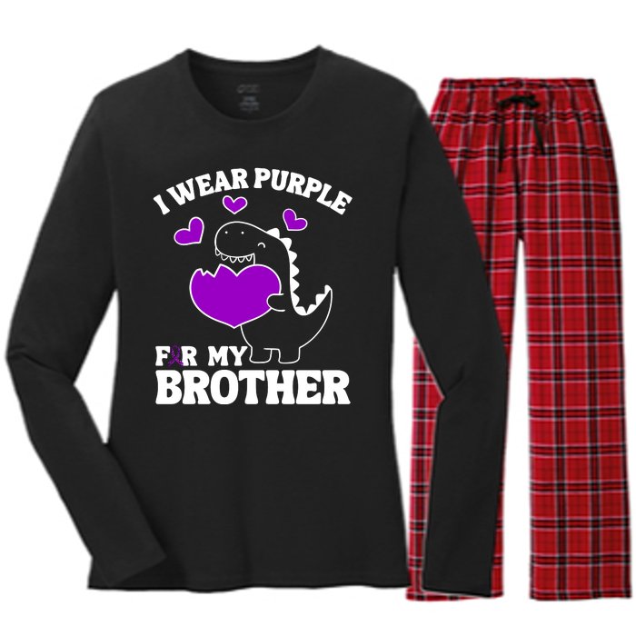 I Wear Purple For My Brother Epilepsy Awareness Women's Long Sleeve Flannel Pajama Set 