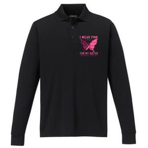 I Wear Pink In Memory For My Sister Breast Cancer Awareness Performance Long Sleeve Polo