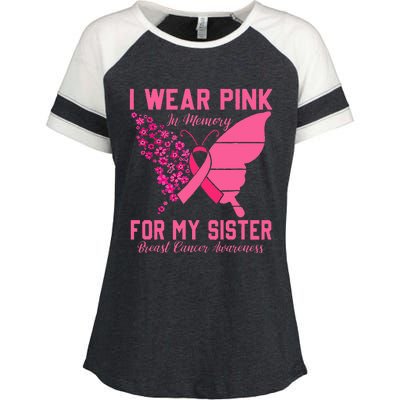 I Wear Pink In Memory For My Sister Breast Cancer Awareness Enza Ladies Jersey Colorblock Tee