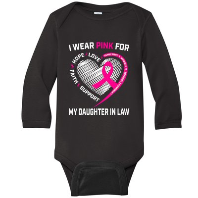 I Wear Pink For My Daughter In Law Breast Cancer Awareness Baby Long Sleeve Bodysuit