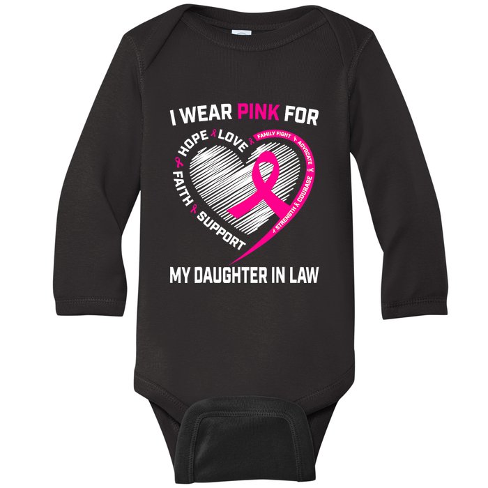 I Wear Pink For My Daughter In Law Breast Cancer Awareness Baby Long Sleeve Bodysuit