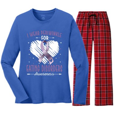 I Wear Periwinkle For Eating Disorders Awareness Ribbon Gift Women's Long Sleeve Flannel Pajama Set 