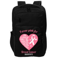 I Wear Pink Ribbon Heart Cool Breast Cancer Awareness Gift Impact Tech Backpack