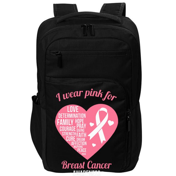 I Wear Pink Ribbon Heart Cool Breast Cancer Awareness Gift Impact Tech Backpack