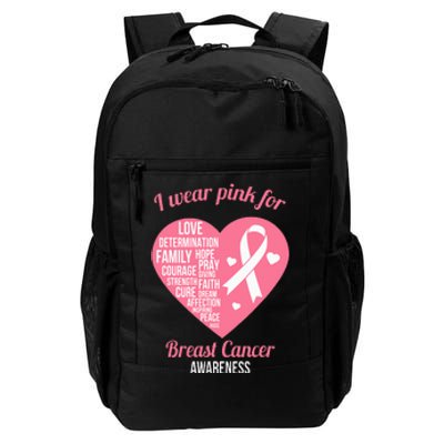 I Wear Pink Ribbon Heart Cool Breast Cancer Awareness Gift Daily Commute Backpack