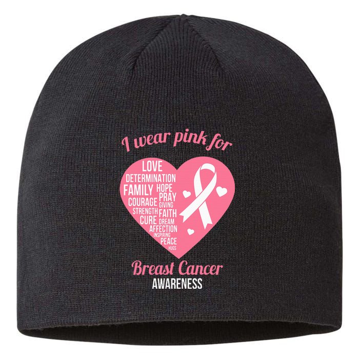 I Wear Pink Ribbon Heart Cool Breast Cancer Awareness Gift Sustainable Beanie