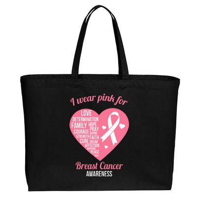 I Wear Pink Ribbon Heart Cool Breast Cancer Awareness Gift Cotton Canvas Jumbo Tote