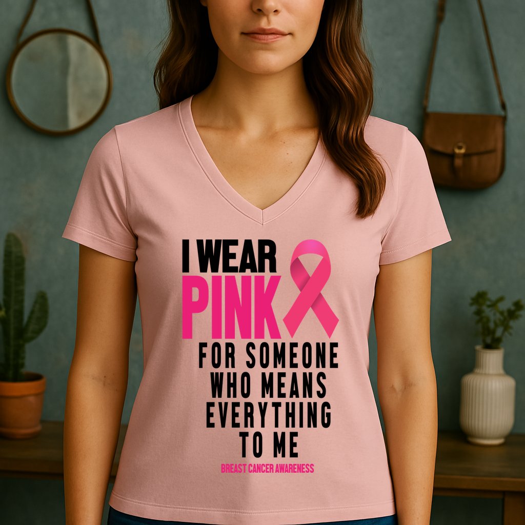 I Wear Pink For Someone Who Means Everything To Me Breast Cancer Women's V-Neck T-Shirt