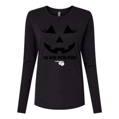 I'm With Peter Peter Funny Halloween Skeleton Hand Womens Cotton Relaxed Long Sleeve T-Shirt