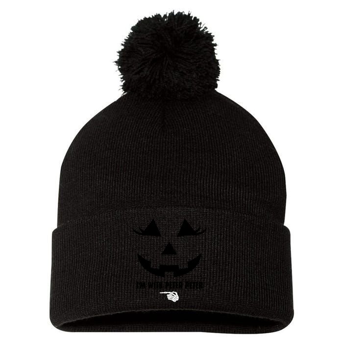 I'm With Peter Peter Funny Halloween Skeleton Hand Pom Pom 12in Knit Beanie