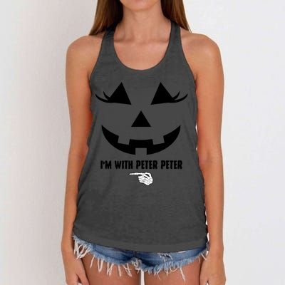 I'm With Peter Peter Funny Halloween Skeleton Hand Women's Knotted Racerback Tank