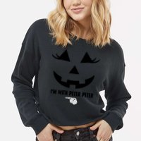 I'm With Peter Peter Funny Halloween Skeleton Hand Cropped Pullover Crew