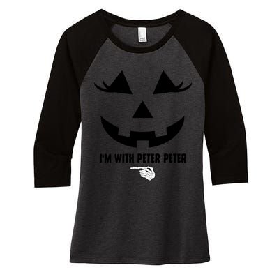 I'm With Peter Peter Funny Halloween Skeleton Hand Women's Tri-Blend 3/4-Sleeve Raglan Shirt