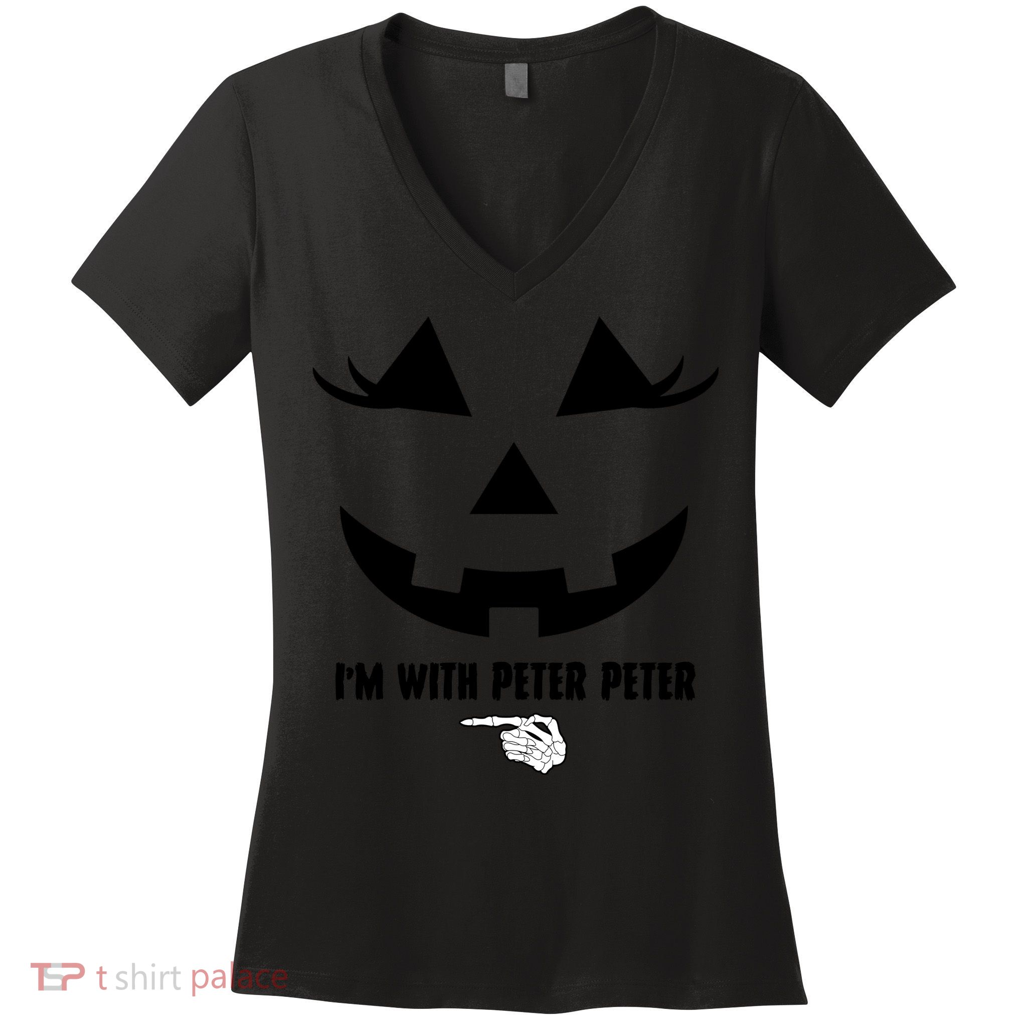 I'm With Peter Peter Funny Halloween Skeleton Hand Women's V-Neck T-Shirt