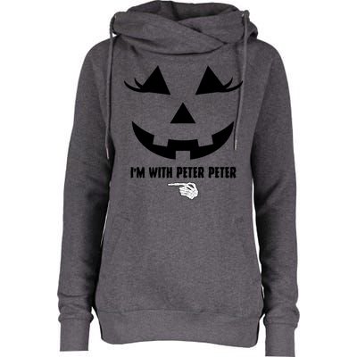 I'm With Peter Peter Funny Halloween Skeleton Hand Womens Funnel Neck Pullover Hood