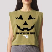I'm With Peter Peter Funny Halloween Skeleton Hand Garment-Dyed Women's Muscle Tee
