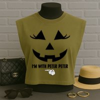 I'm With Peter Peter Funny Halloween Skeleton Hand Garment-Dyed Women's Muscle Tee