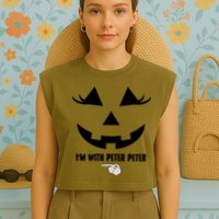I'm With Peter Peter Funny Halloween Skeleton Hand Garment-Dyed Women's Muscle Tee