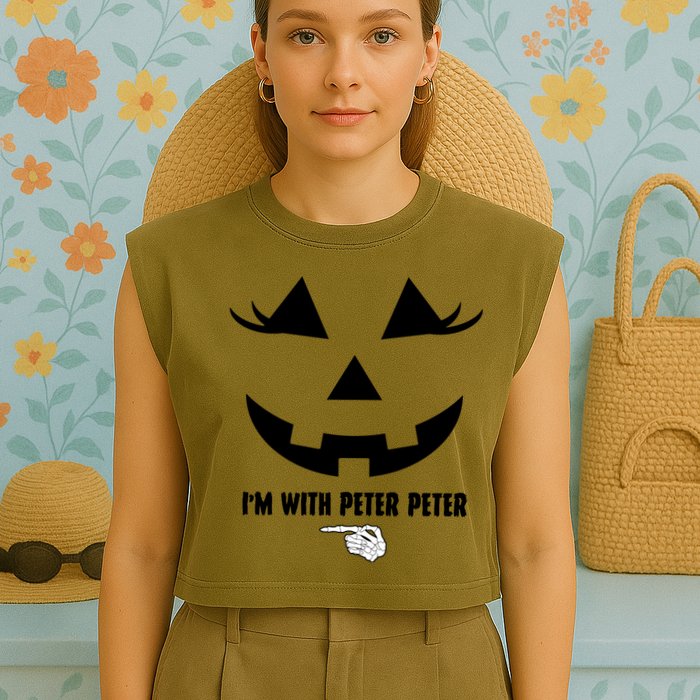 I'm With Peter Peter Funny Halloween Skeleton Hand Garment-Dyed Women's Muscle Tee