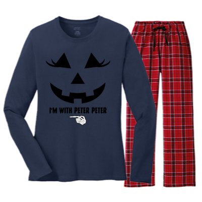 I'm With Peter Peter Funny Halloween Skeleton Hand Women's Long Sleeve Flannel Pajama Set 