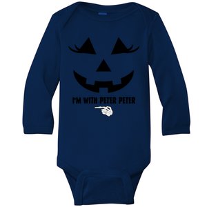 I'm With Peter Peter Funny Halloween Skeleton Hand Baby Long Sleeve Bodysuit