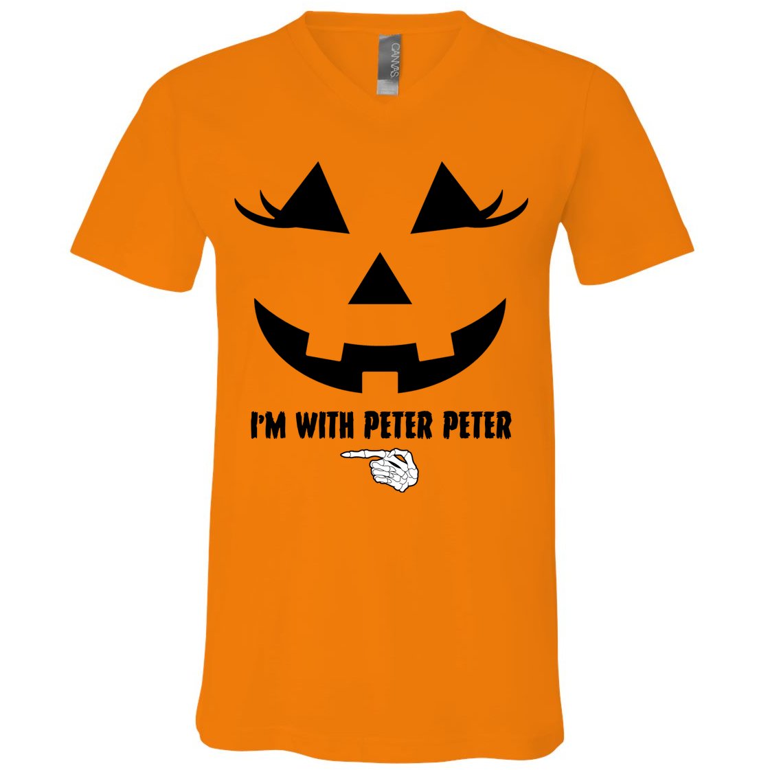I'm With Peter Peter Funny Halloween Skeleton Hand V-Neck T-Shirt
